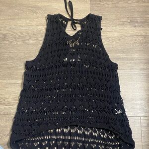 ZARA Black Knit Crochet Sleeveless Top